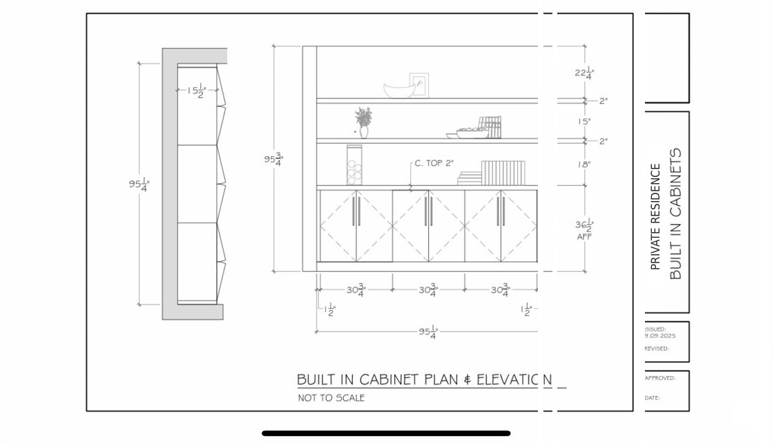 AutoCAD built-in cabinet plan and elevation drawn by Luxe Carpentry Group — Luxe Carpentry Group, San Diego